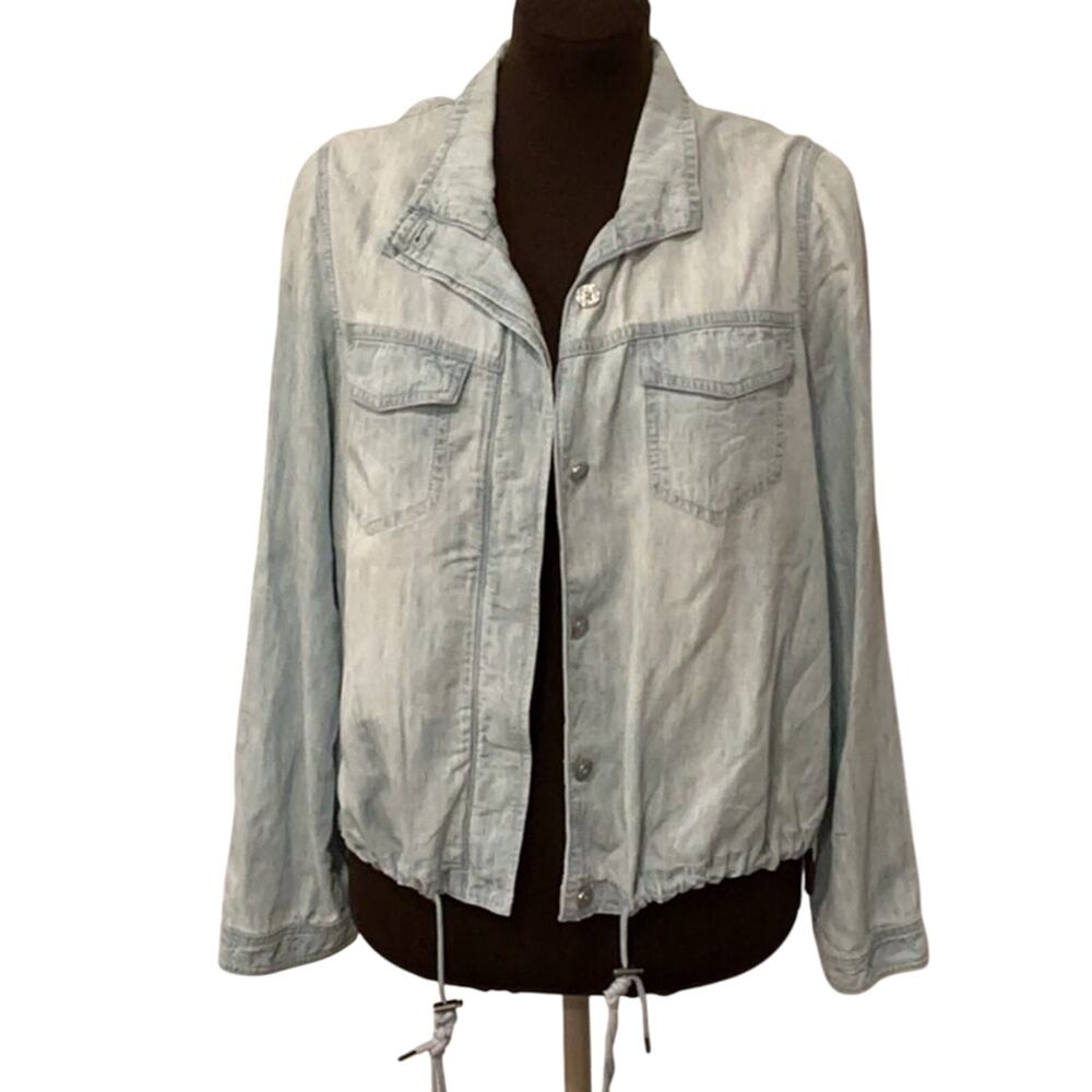 Chico's Light Blue Jean Jacket Relaxed Fit Casual Cropped Length Size 1/Medium